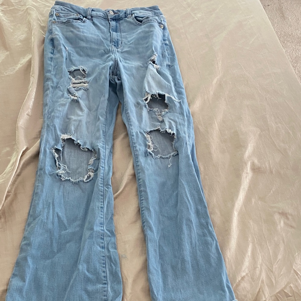 American Eagle Outfitters Light Blue Distressed Flare Jeans